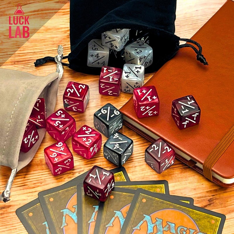 Luck Lab MTG Magic Life Counter Dice, 48 PCS - Compatible w/Magic Card Game Accessories, CCG Creature Stats w/ 2 Dice Bags (Red Pearl, Red Swirl, White Pearl, Black Pearl), 16 mm - Image 4